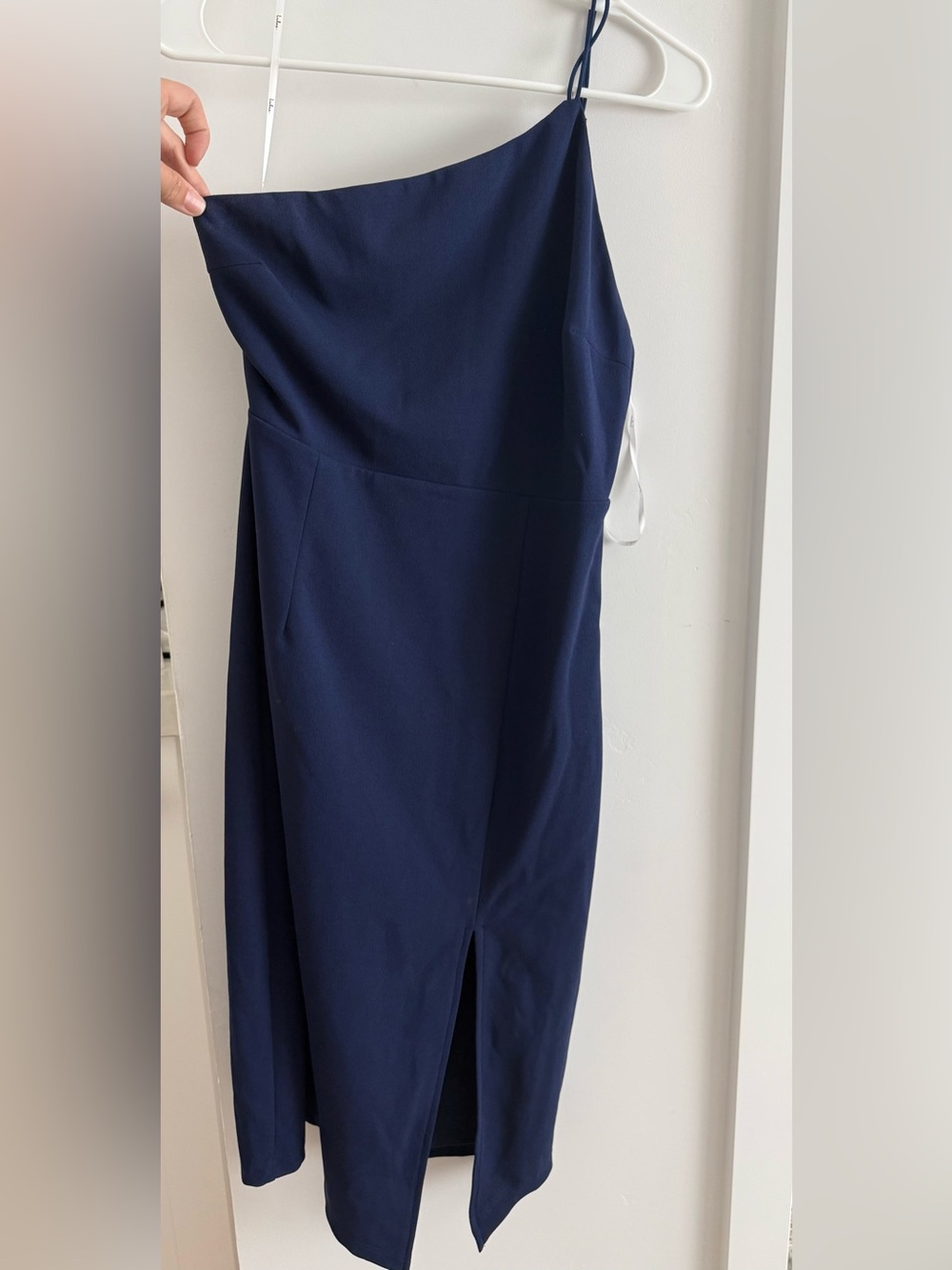 Lulu's Navy Dress with One-Shoulder Detail